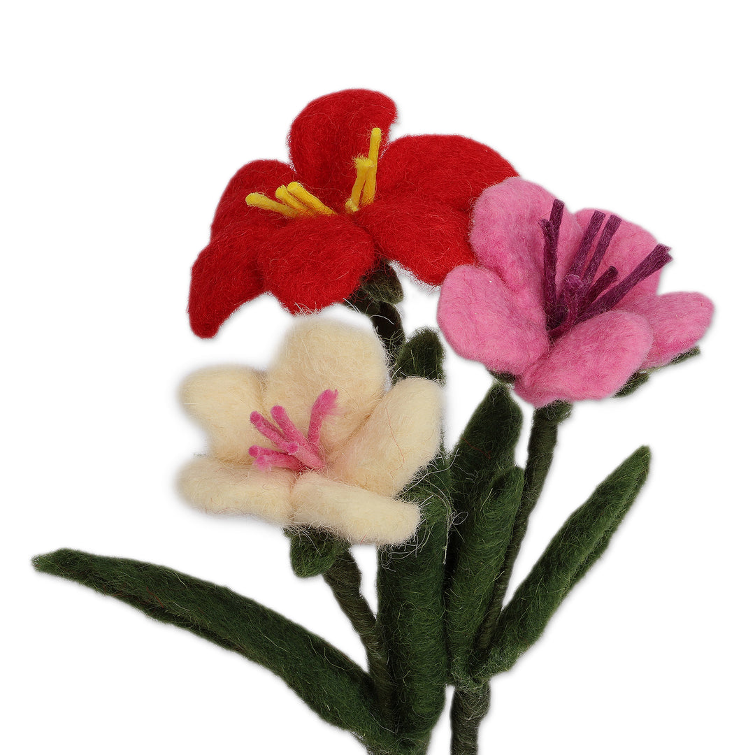 3 Handcrafted Lily-Shaped Wool Felt Floral Home Accents - Colorful Illusion