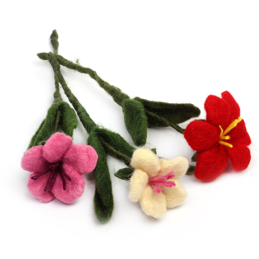 3 Handcrafted Lily-Shaped Wool Felt Floral Home Accents - Colorful Illusion