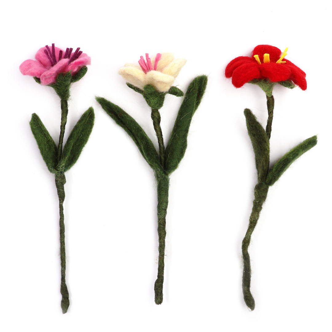 3 Handcrafted Lily-Shaped Wool Felt Floral Home Accents - Colorful Illusion