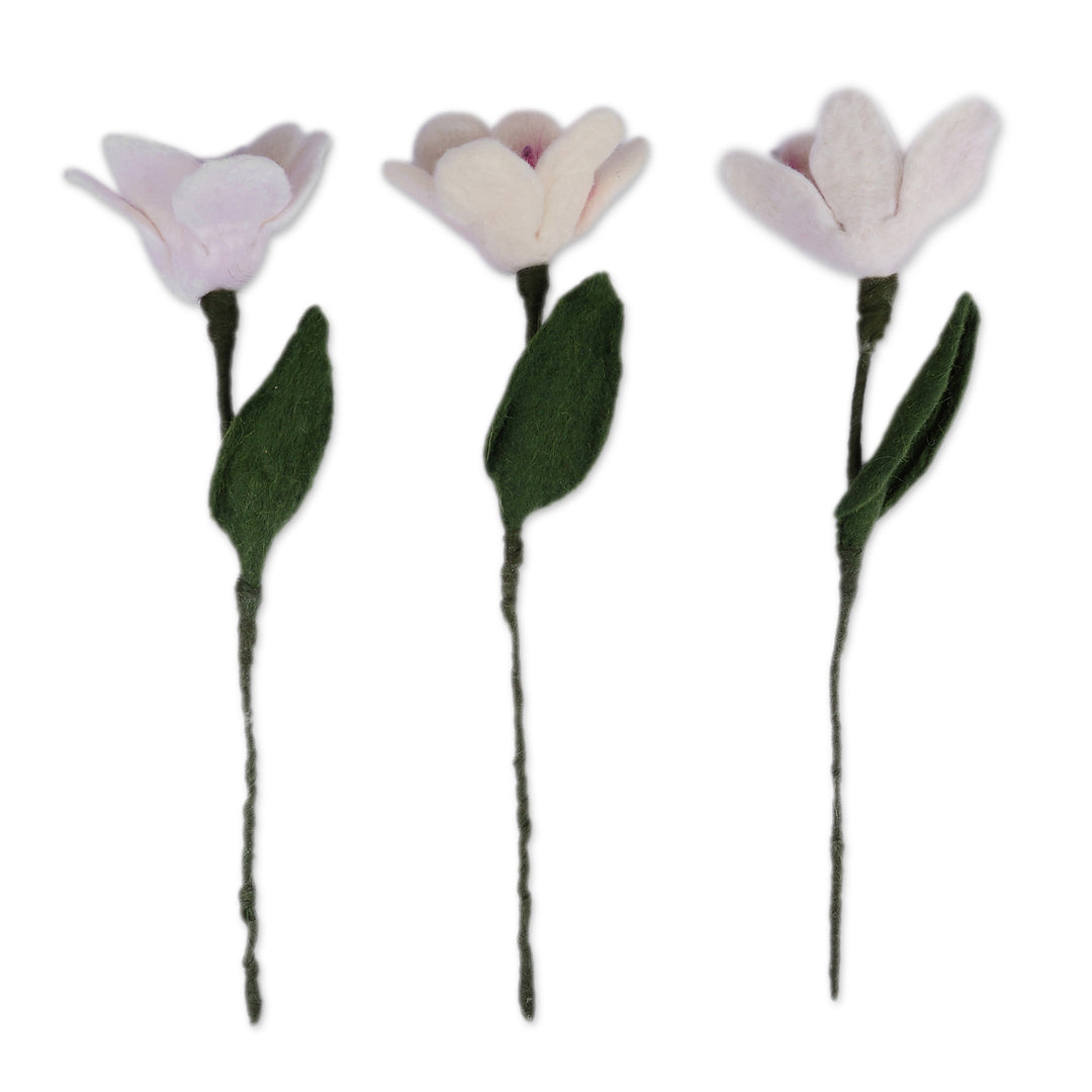 Set of Three Large-Sized Lily-Themed Wool Felt Home Accents - Lily Illusion