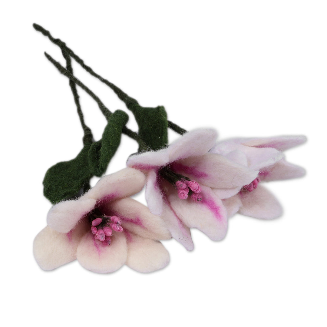Set of Three Large-Sized Lily-Themed Wool Felt Home Accents - Lily Illusion