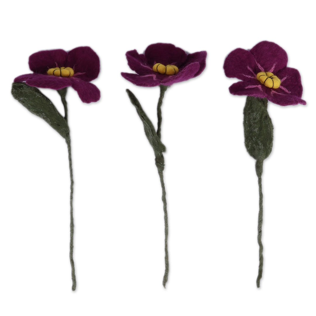 Large-Sized Set of 3 Purple Myosotis Wool Felt Home Accents - Myosotis Illusion