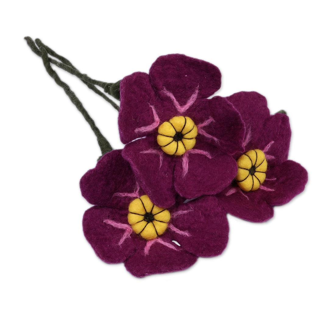 Large-Sized Set of 3 Purple Myosotis Wool Felt Home Accents - Myosotis Illusion