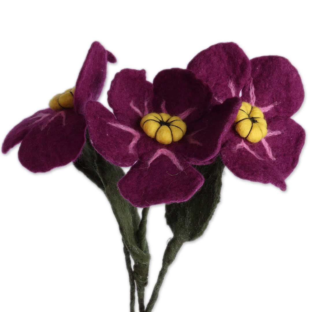 Large-Sized Set of 3 Purple Myosotis Wool Felt Home Accents - Myosotis Illusion