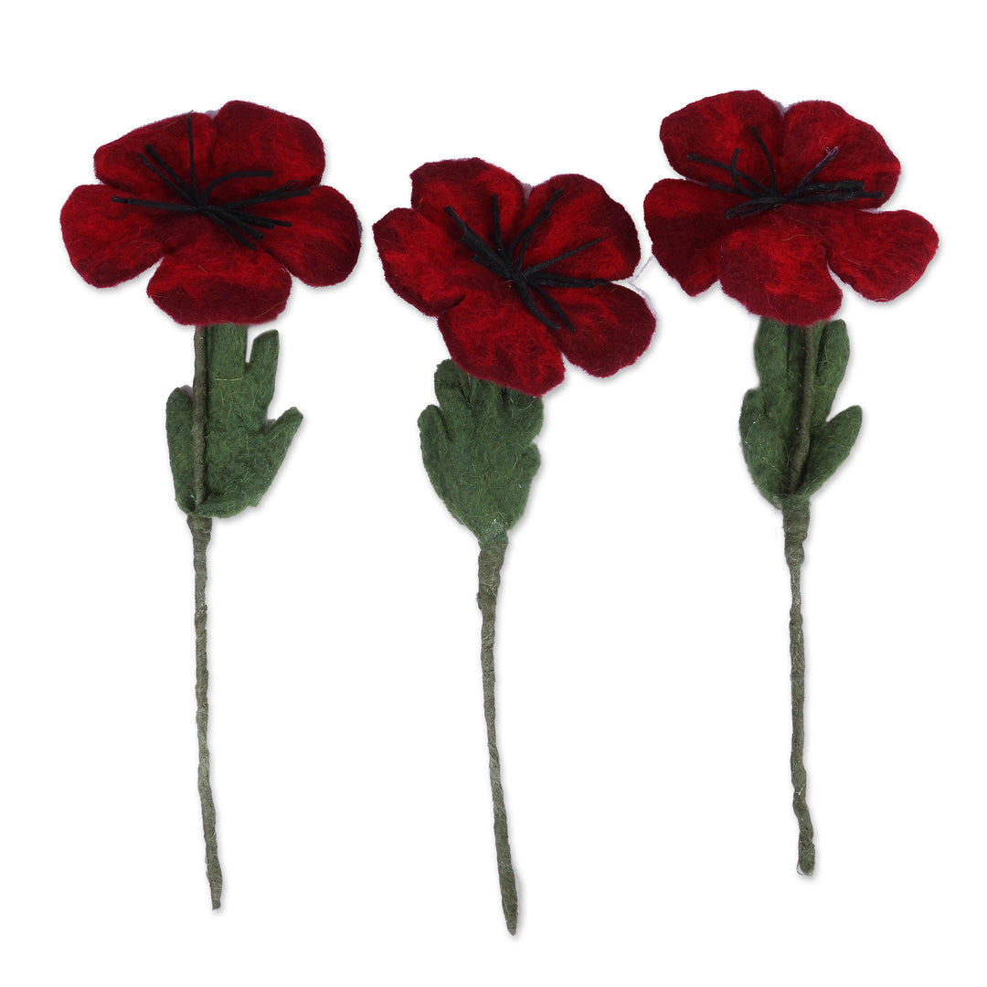 Handmade Set of 3 Large-Sized Poppy Wool Felt Home Accents - Poppy Illusion