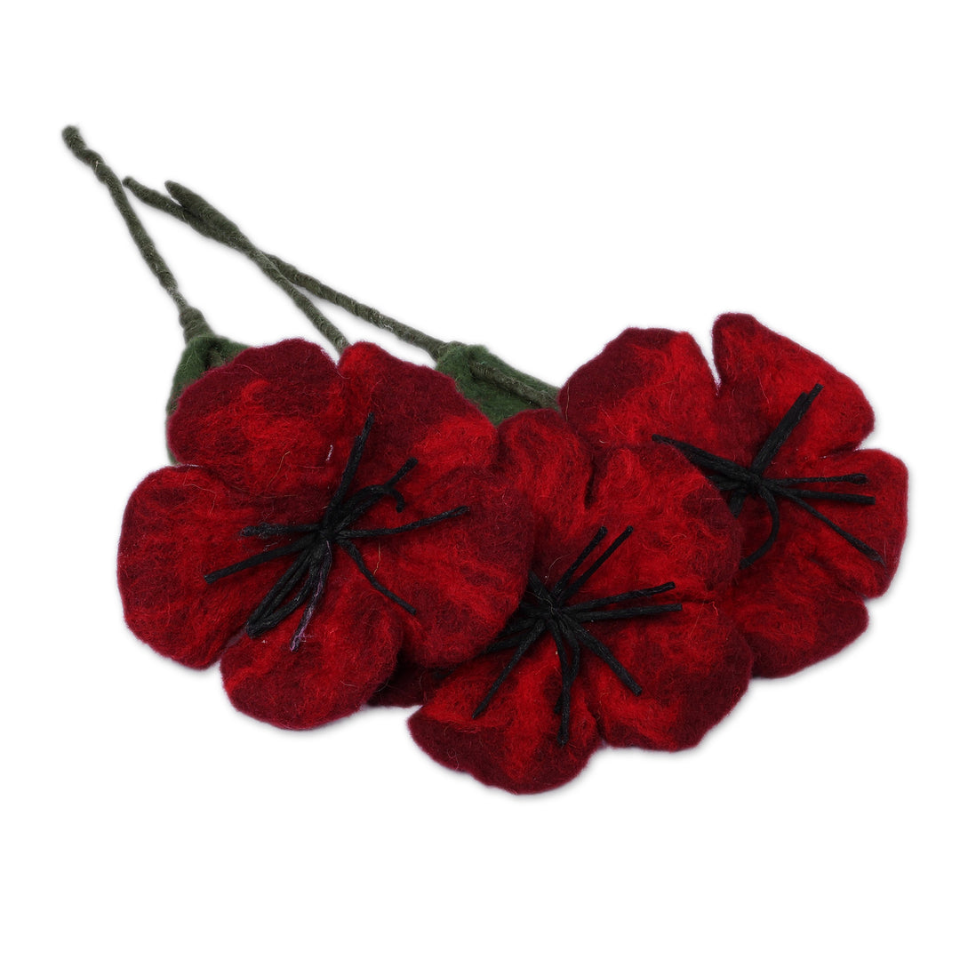 Handmade Set of 3 Large-Sized Poppy Wool Felt Home Accents - Poppy Illusion