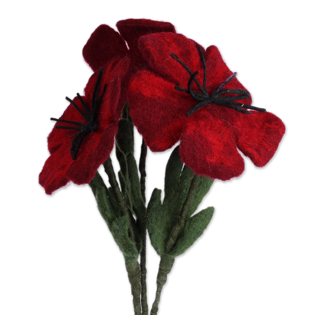 Handmade Set of 3 Large-Sized Poppy Wool Felt Home Accents - Poppy Illusion