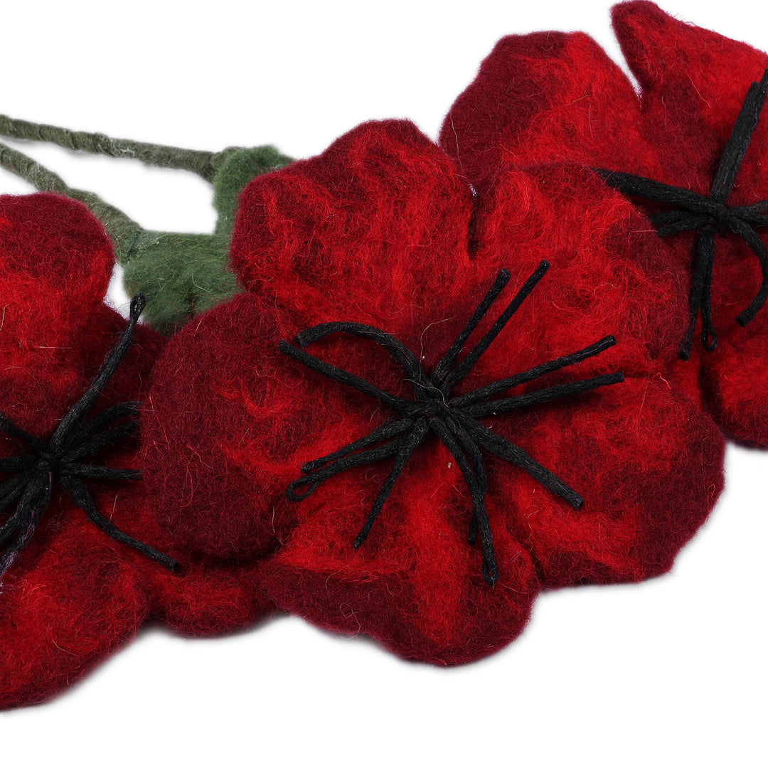Handmade Set of 3 Large-Sized Poppy Wool Felt Home Accents - Poppy Illusion
