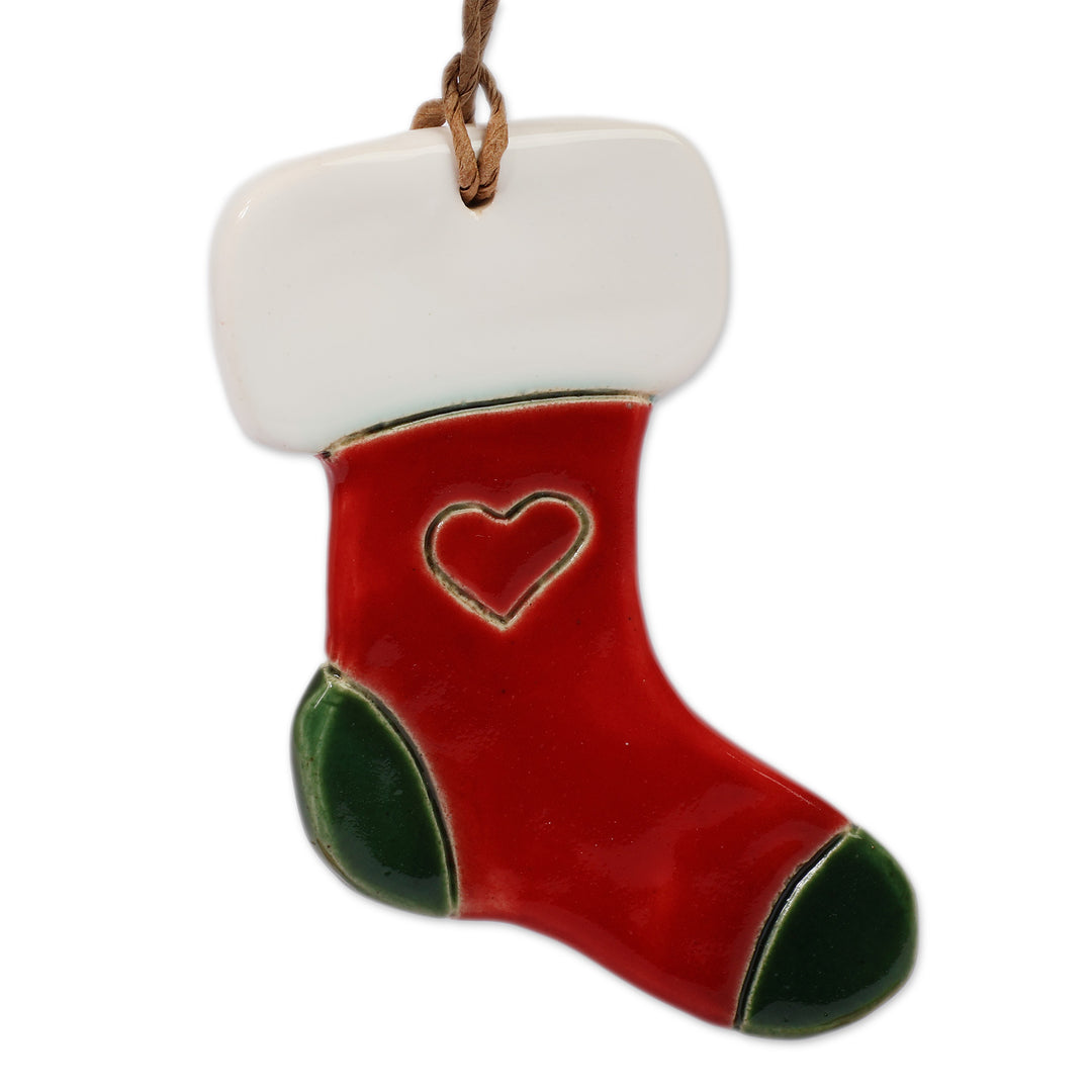 Heart-Themed 3-Piece Ceramic Christmas Stocking Ornament Set - Heartfelt Gifts