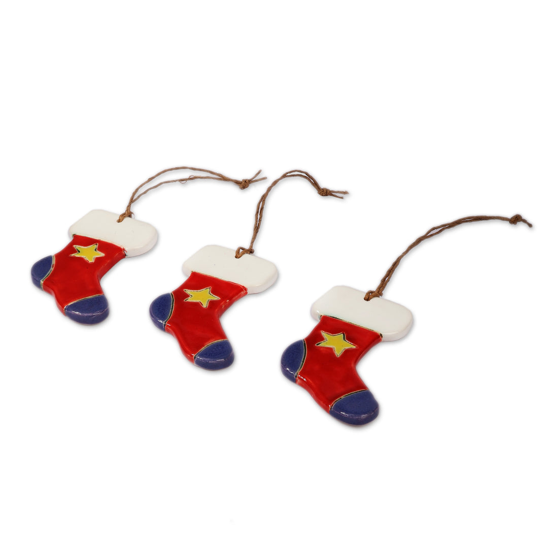 Star-Themed 3-Piece Ceramic Christmas Stocking Ornament Set - Starry Gifts