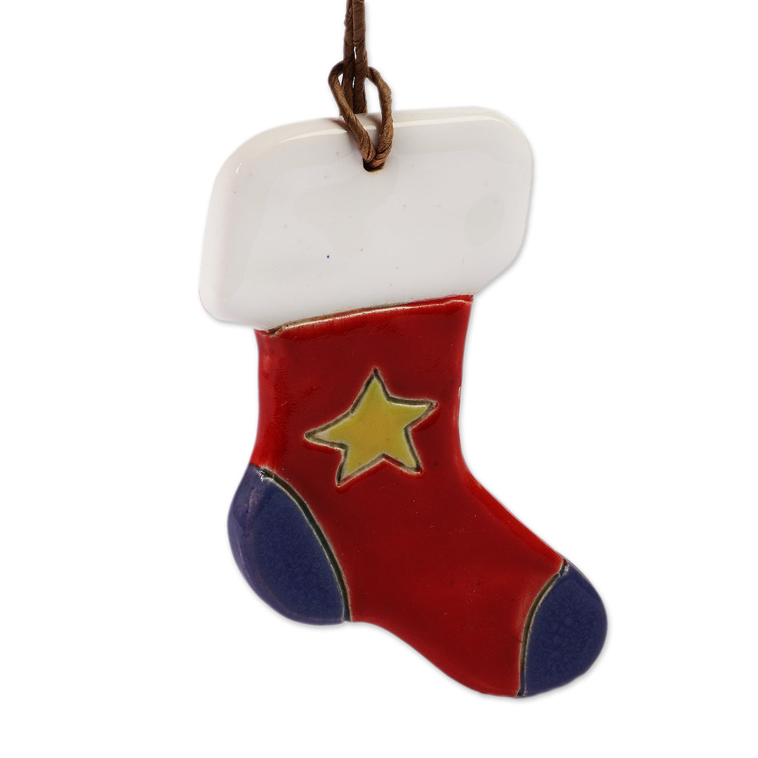 Star-Themed 3-Piece Ceramic Christmas Stocking Ornament Set - Starry Gifts