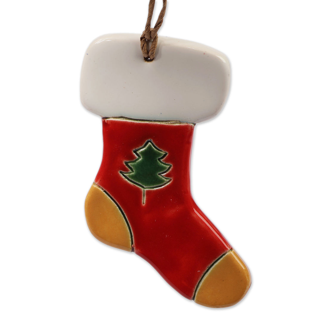 Tree-Themed 3-Piece Ceramic Christmas Stocking Ornament Set - Sylvan Gifts