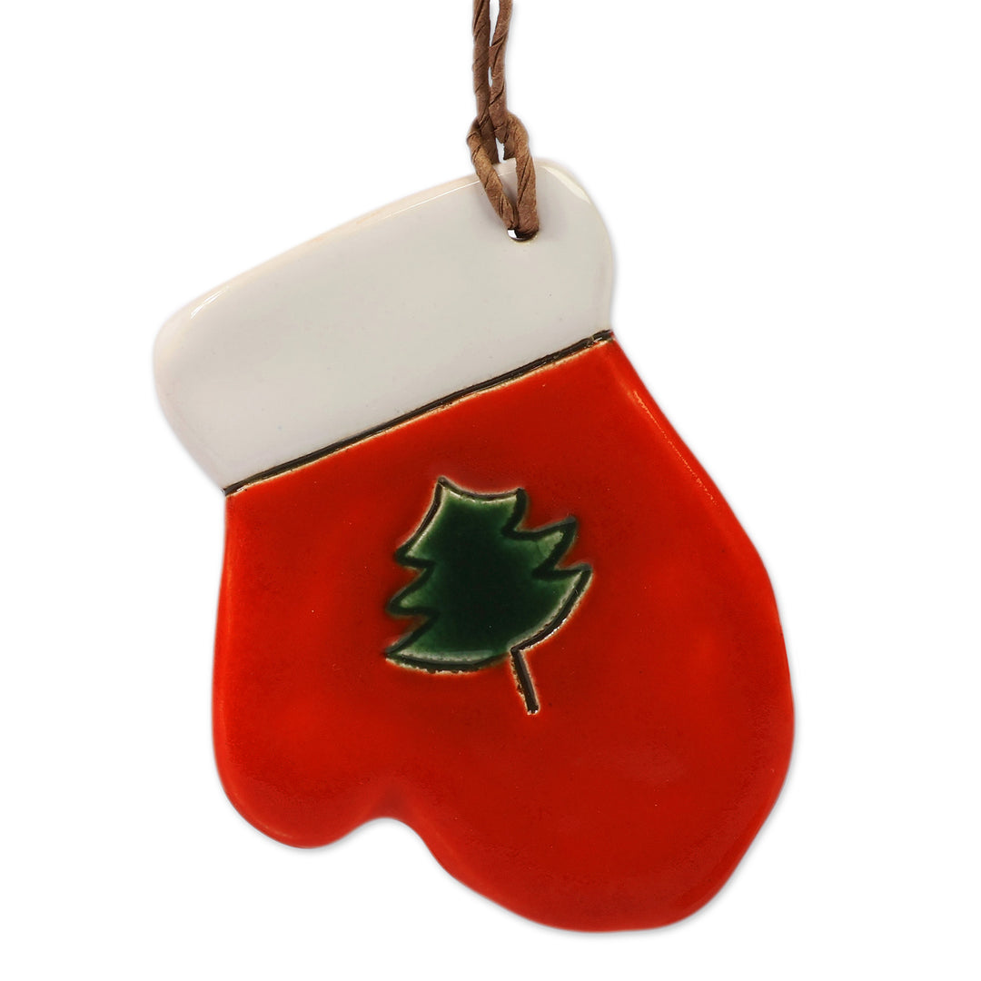 Hand-Painted 3-Piece Fir Tree Ceramic Ornament Set in Orange - Cozy Forest