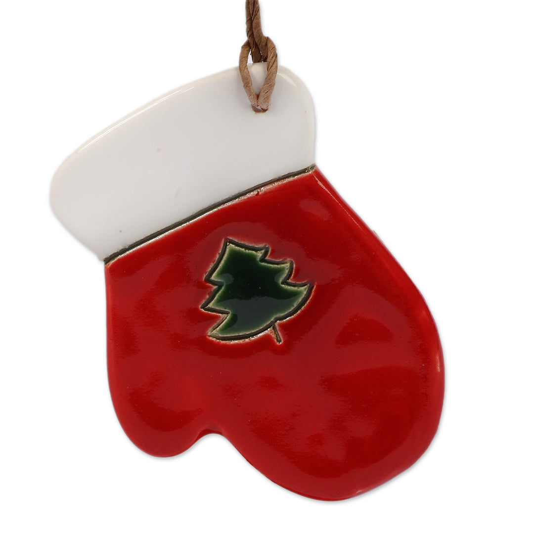 Artisan-Made 3-Piece Fir Tree Ceramic Ornament Set in Red - Cozy Christmas