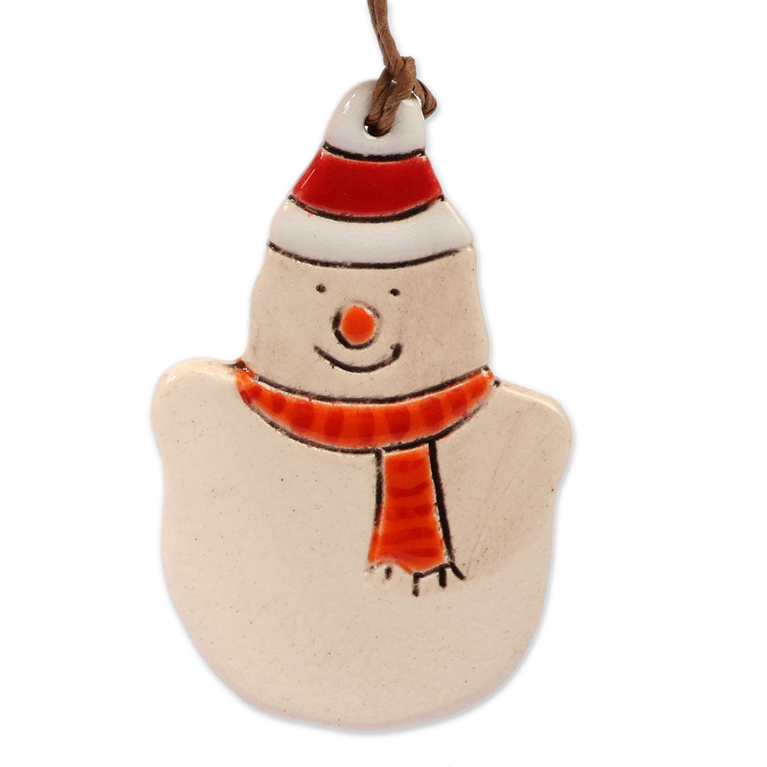 Set of 3 Christmas-Themed Painted Ceramic Snowman Ornaments - Snowy Greetings