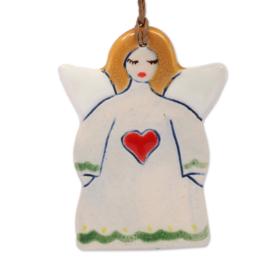 Fair Trade Hand-Painted 3-Piece Ceramic Angel Ornament Set - Angelic Hearts