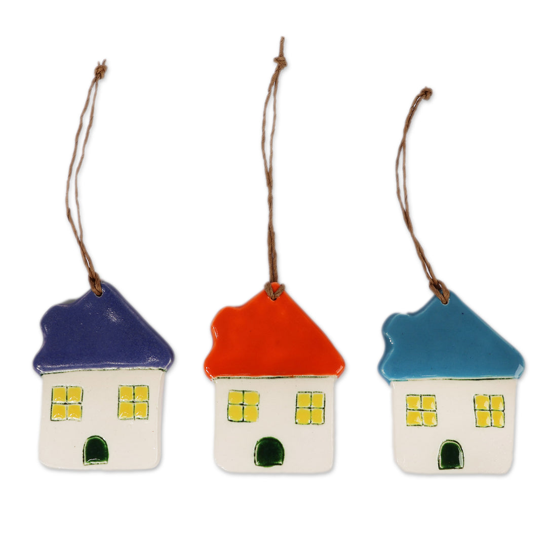 Whimsical 3-Piece Ceramic House Ornament Set from Armenia - Naif City