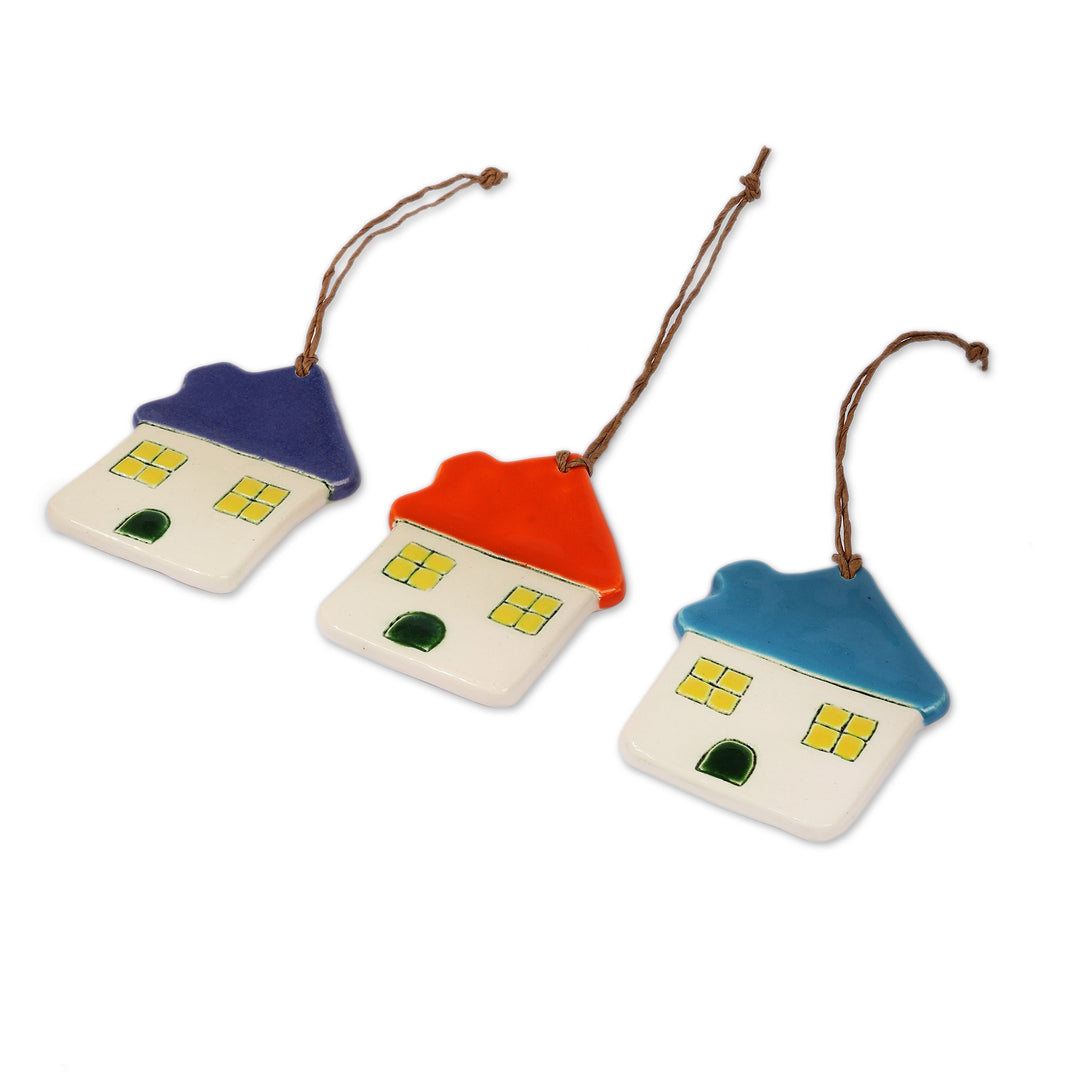 Whimsical 3-Piece Ceramic House Ornament Set from Armenia - Naif City