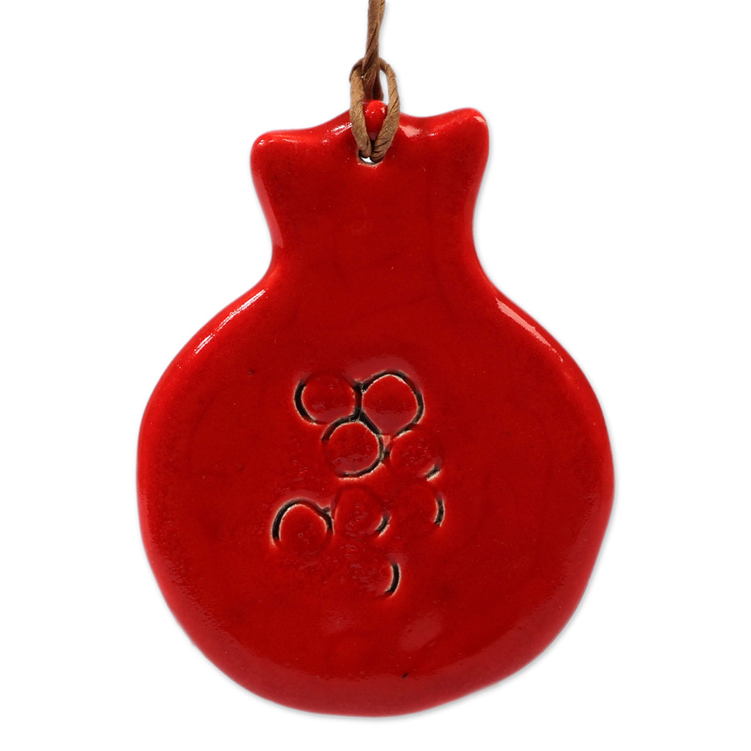 Pomegranate-Shaped Set of 3 Hand-Painted Ceramic Ornaments - Pomegranate Holiday