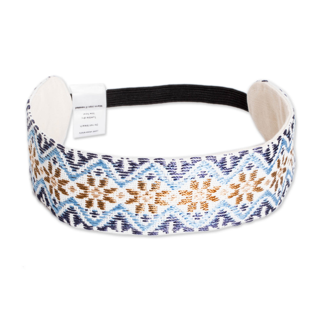 Floral-Patterned Handloomed Blue and Yellow Cotton Headband - Flower Elation