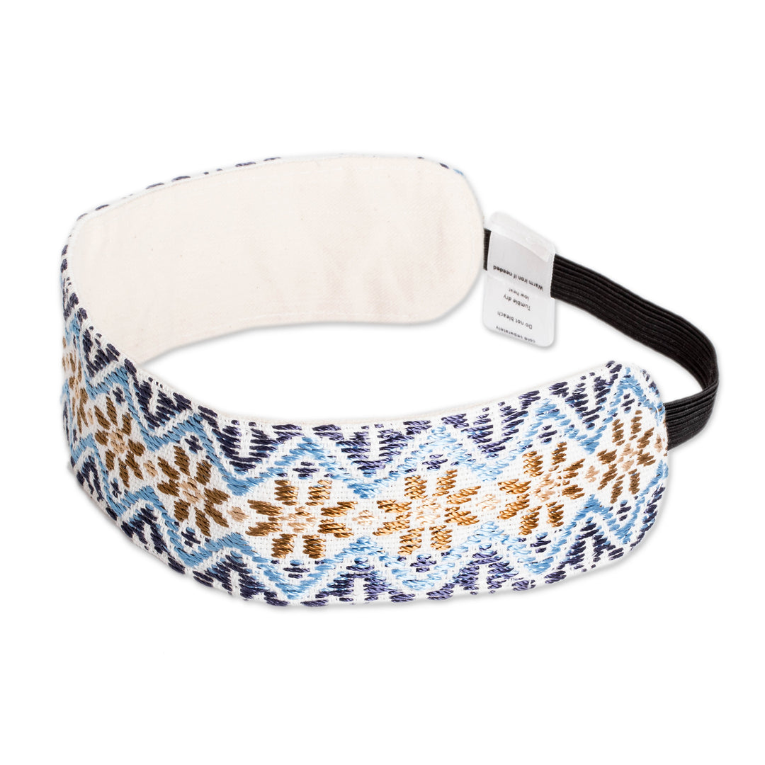 Floral-Patterned Handloomed Blue and Yellow Cotton Headband - Flower Elation