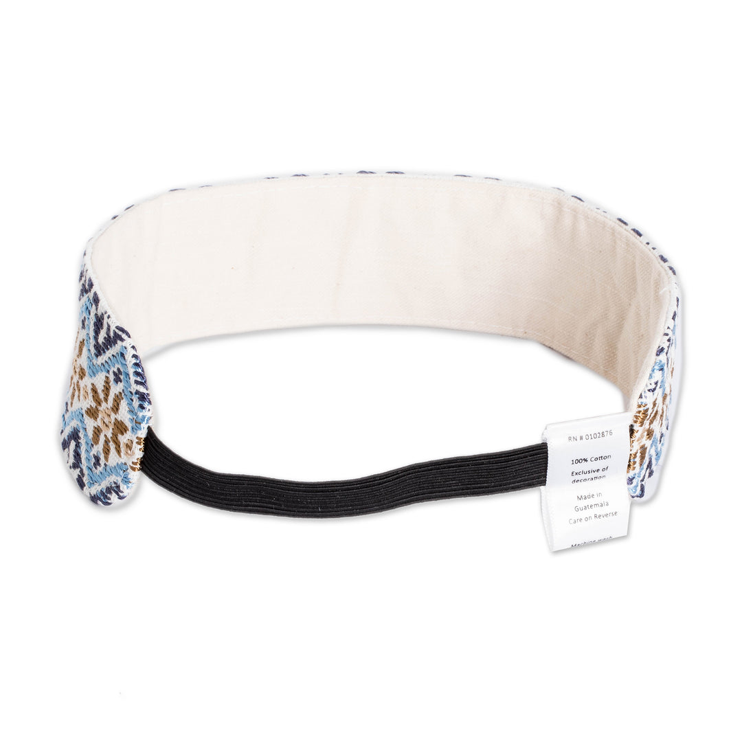 Floral-Patterned Handloomed Blue and Yellow Cotton Headband - Flower Elation