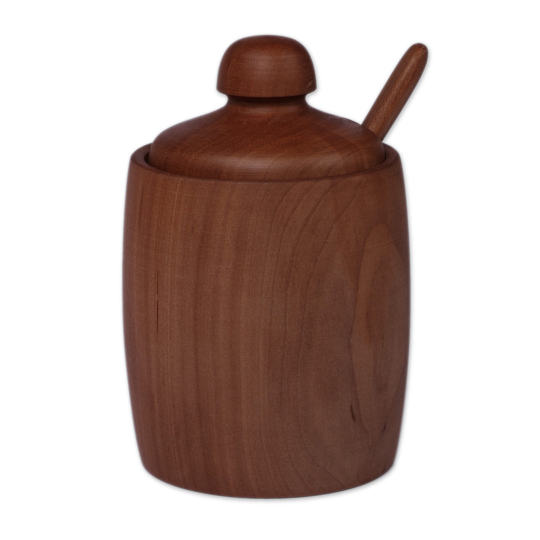 Dark Brown Pear Wood Honey Pot and Spoon Set from Armenia - Sweet Woods
