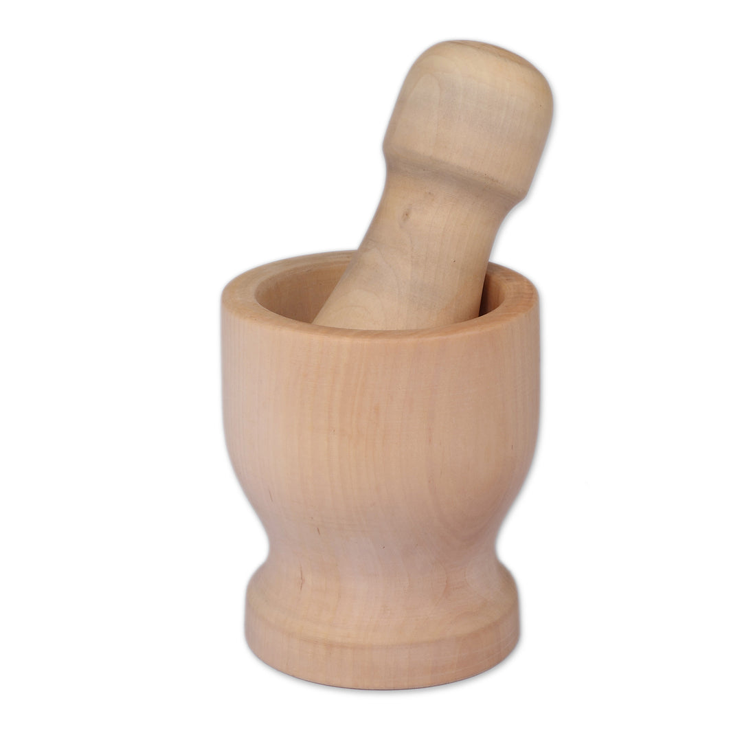 Polished Peach Wood Mortar and Pestle Set Crafted in Armenia - Minimalist Essentials