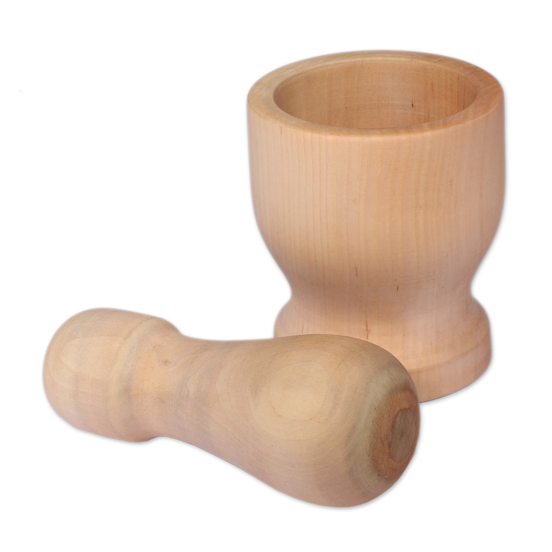 Polished Peach Wood Mortar and Pestle Set Crafted in Armenia - Minimalist Essentials