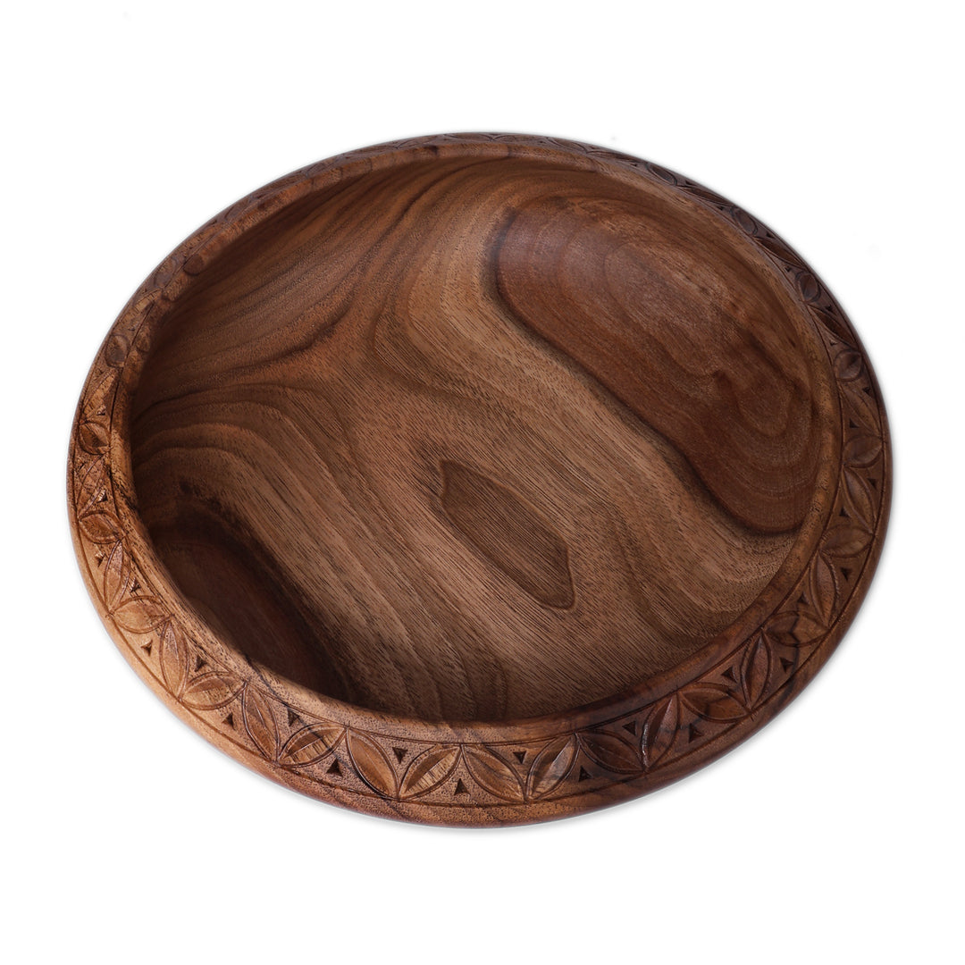 Fair Trade Hand-Carved Walnut Wood Serving Bowl from Armenia - Forest Focus