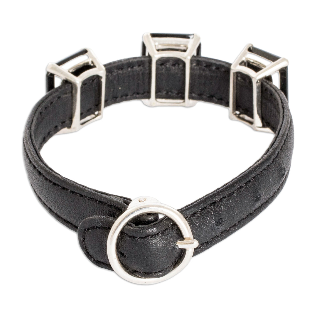 100% Leather Pendant Bracelet with Three Black Jade Gems - Powers of the Night