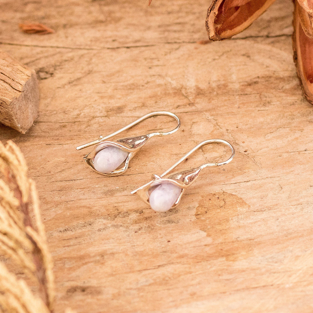 Purple Jade Arum-Lily Flower Drop Earrings from Guatemala - Joyous Lilies