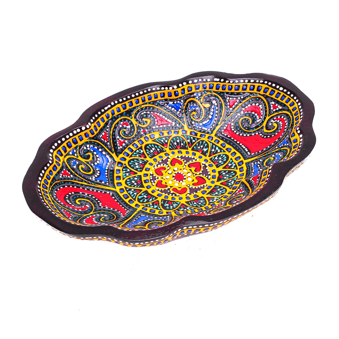 Oval-Shaped Wood Decorative Plate Hand-Painted in Thailand - Oval Bloom