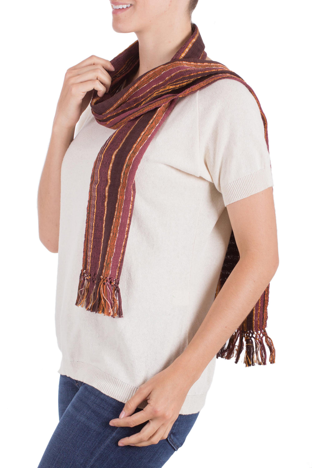 Artisan Crafted Cotton Blend Scarf from Central America - Maya Chocolate Shimmer