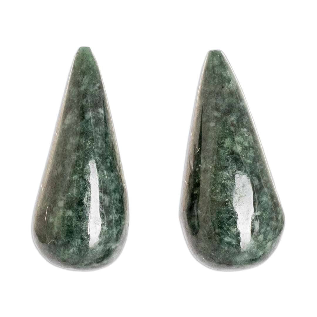 Drop-Shaped Dark Green Jade Button Earrings from Guatemala - Proud Dew