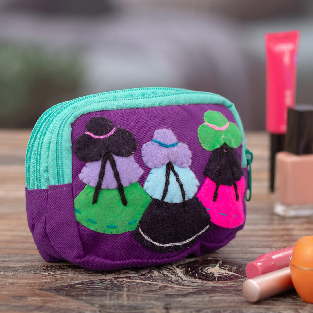 Cotton Blend Three-Compartment Cosmetic Toiletry Bag - Lovely Llamas