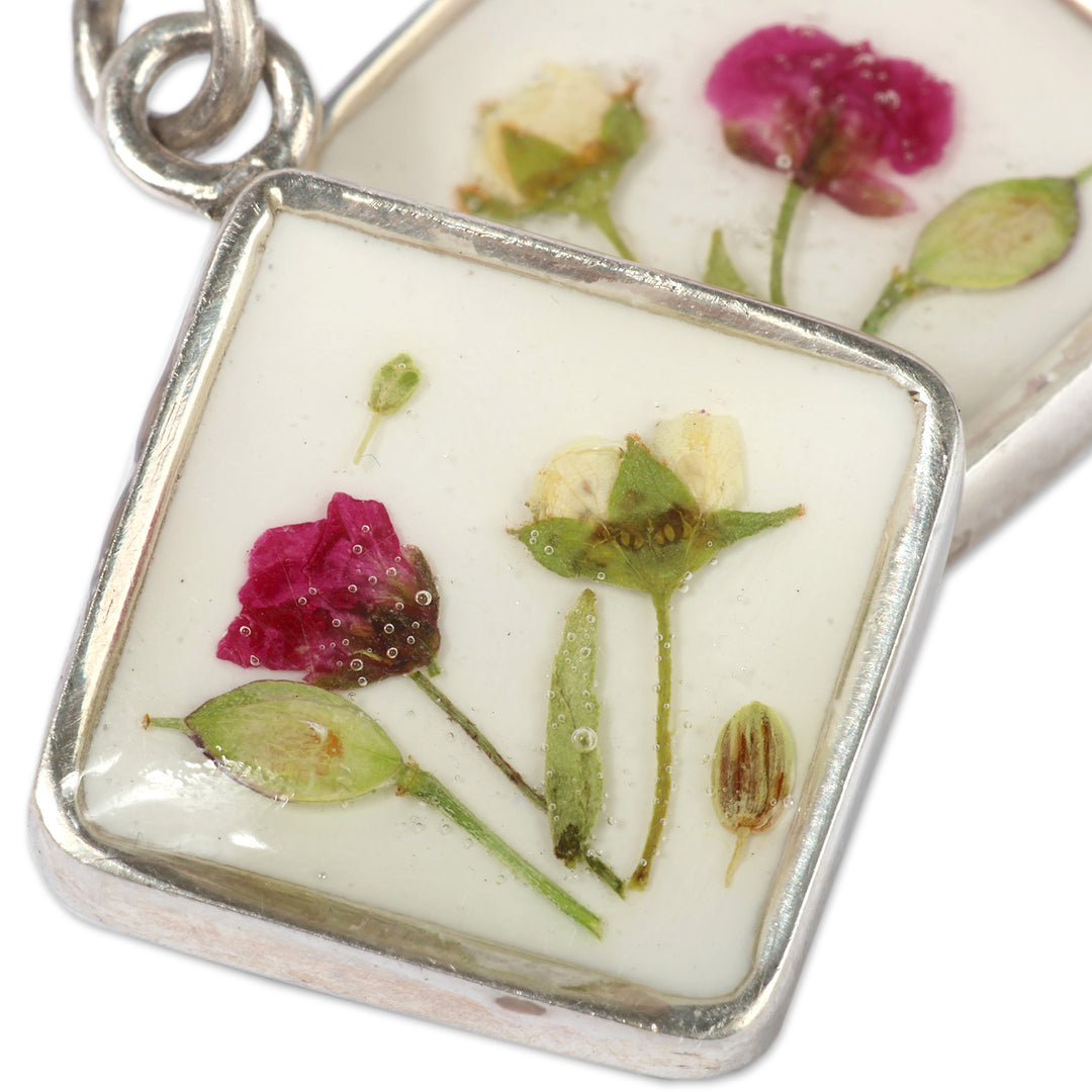 High-Polished Diamond-Shaped Natural Flower Dangle Earrings - Spring Gems