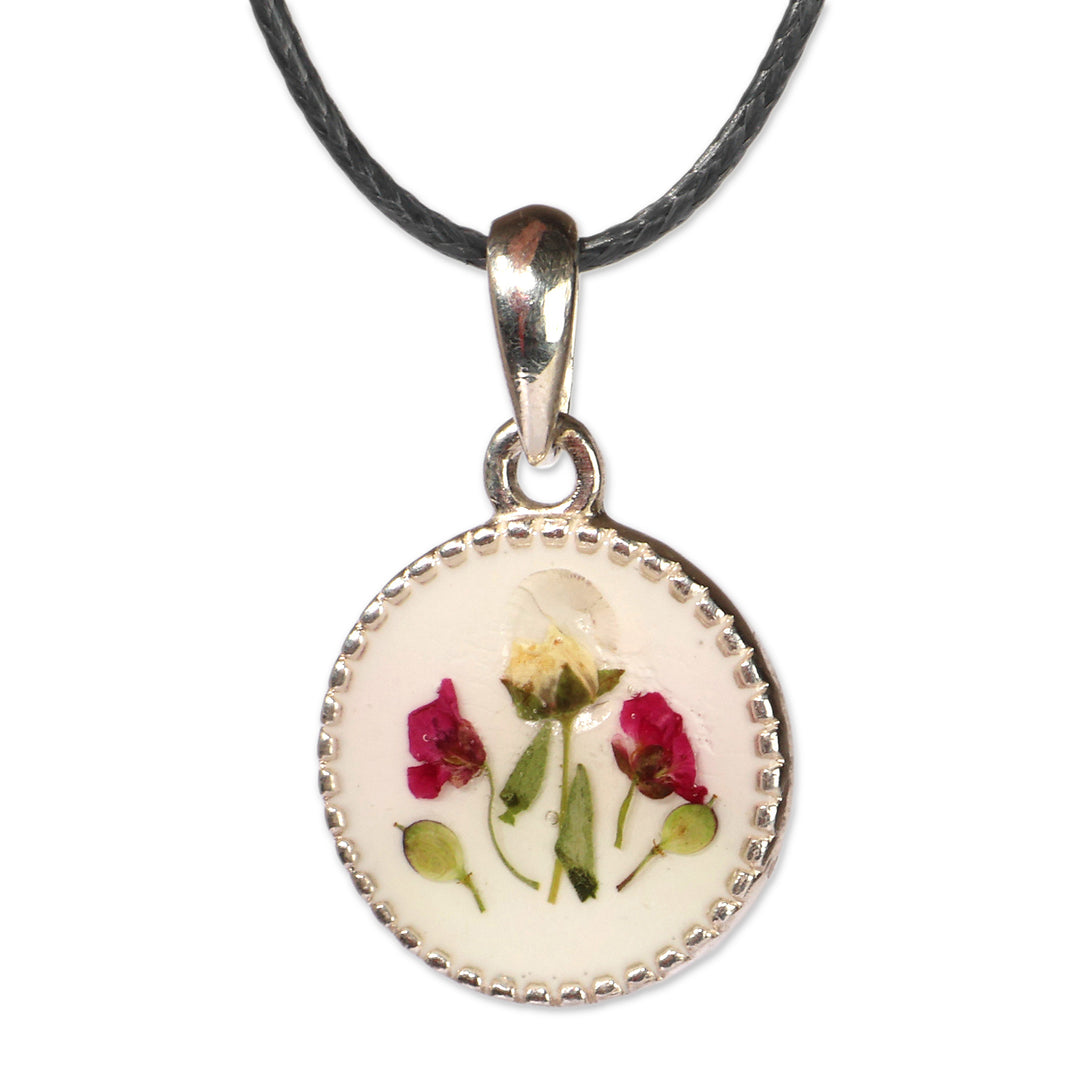 Spring-Themed Resin-Coated Natural Flower Pendant Necklace - Memory of Spring