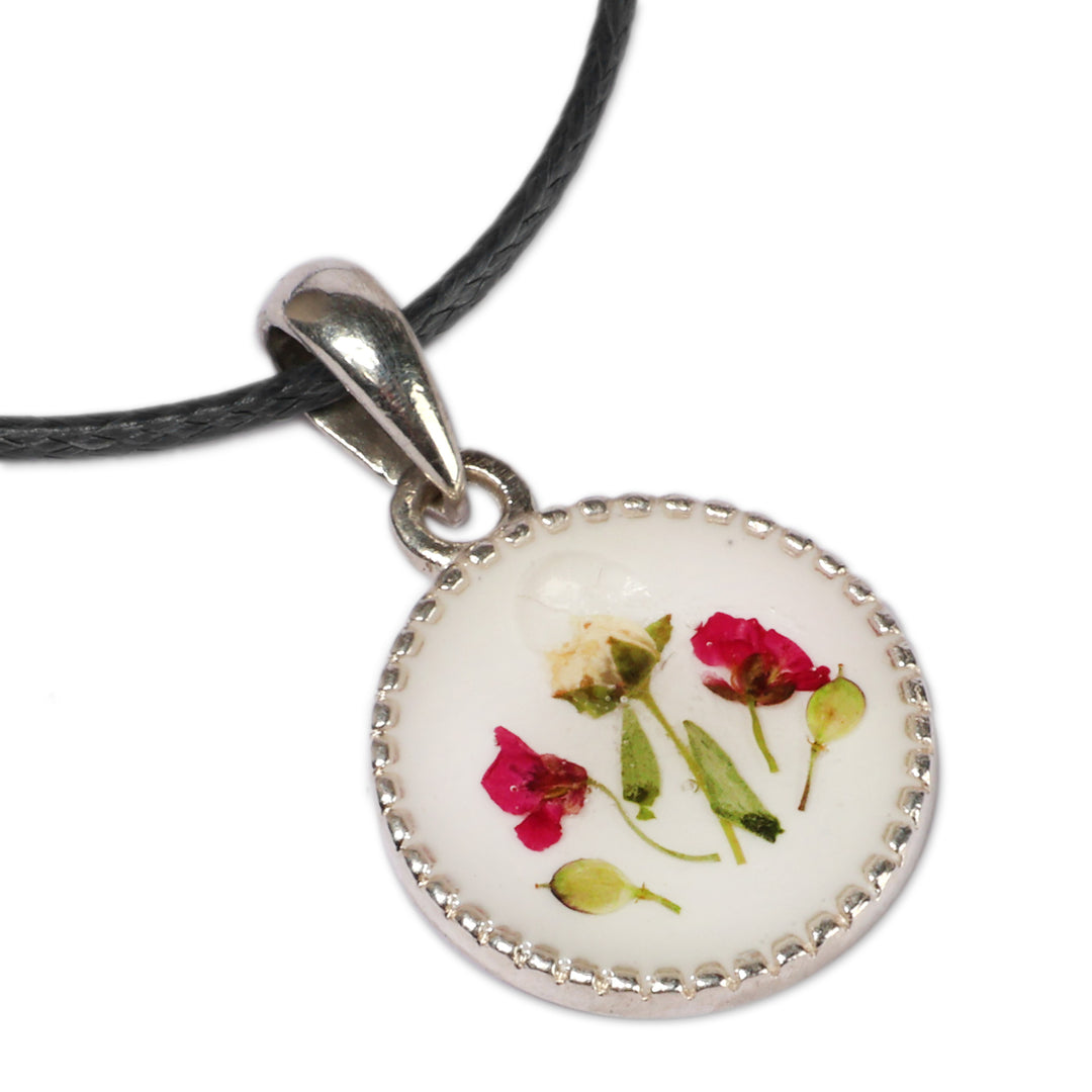 Spring-Themed Resin-Coated Natural Flower Pendant Necklace - Memory of Spring