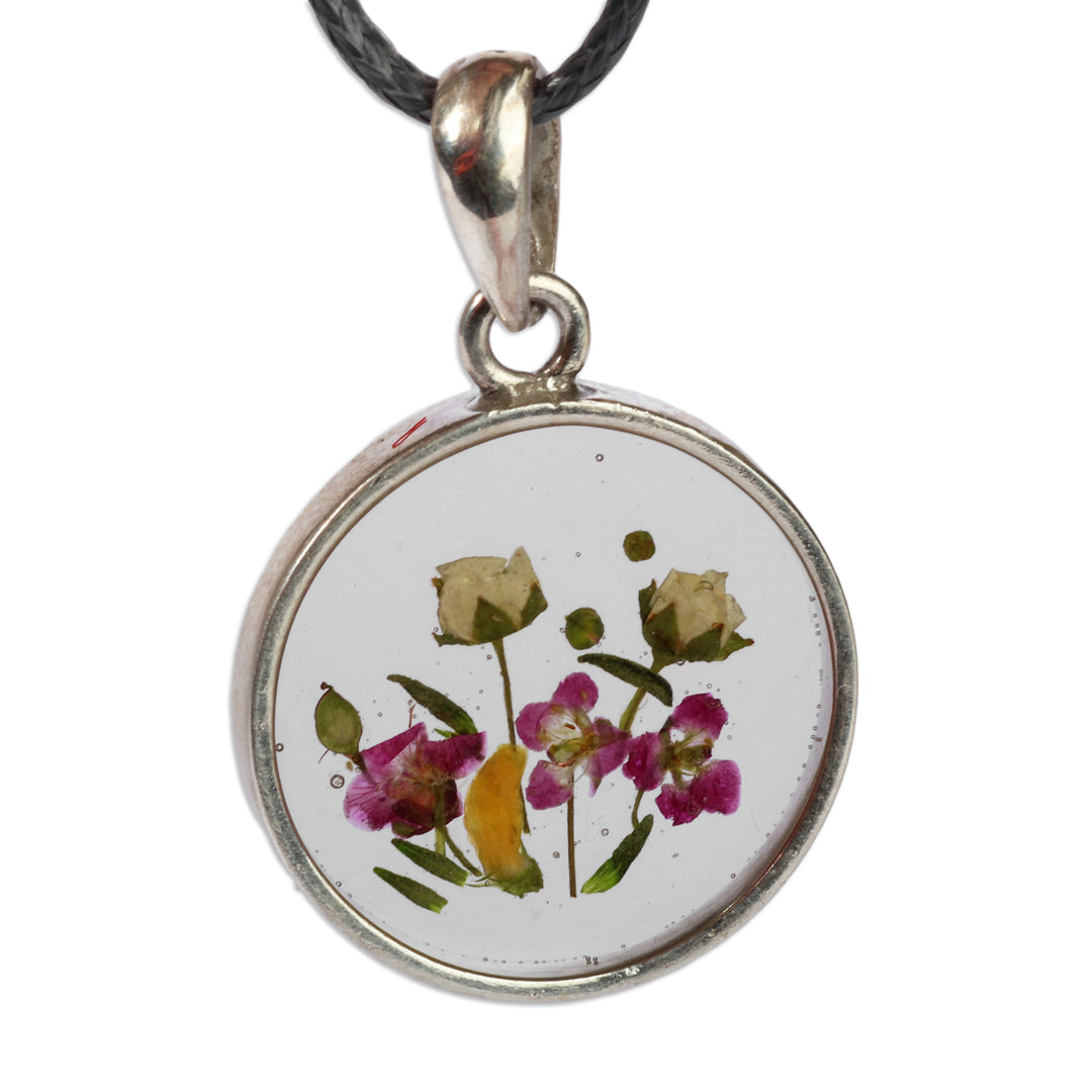 Handmade Natural Flower Pendant Necklace with Cotton Cord - Spring Glint