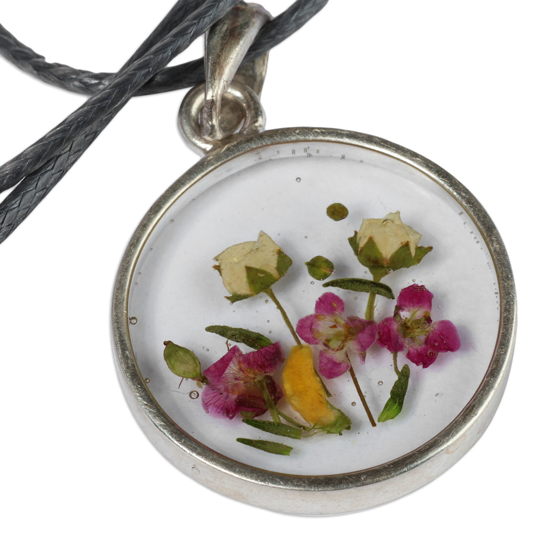 Handmade Natural Flower Pendant Necklace with Cotton Cord - Spring Glint