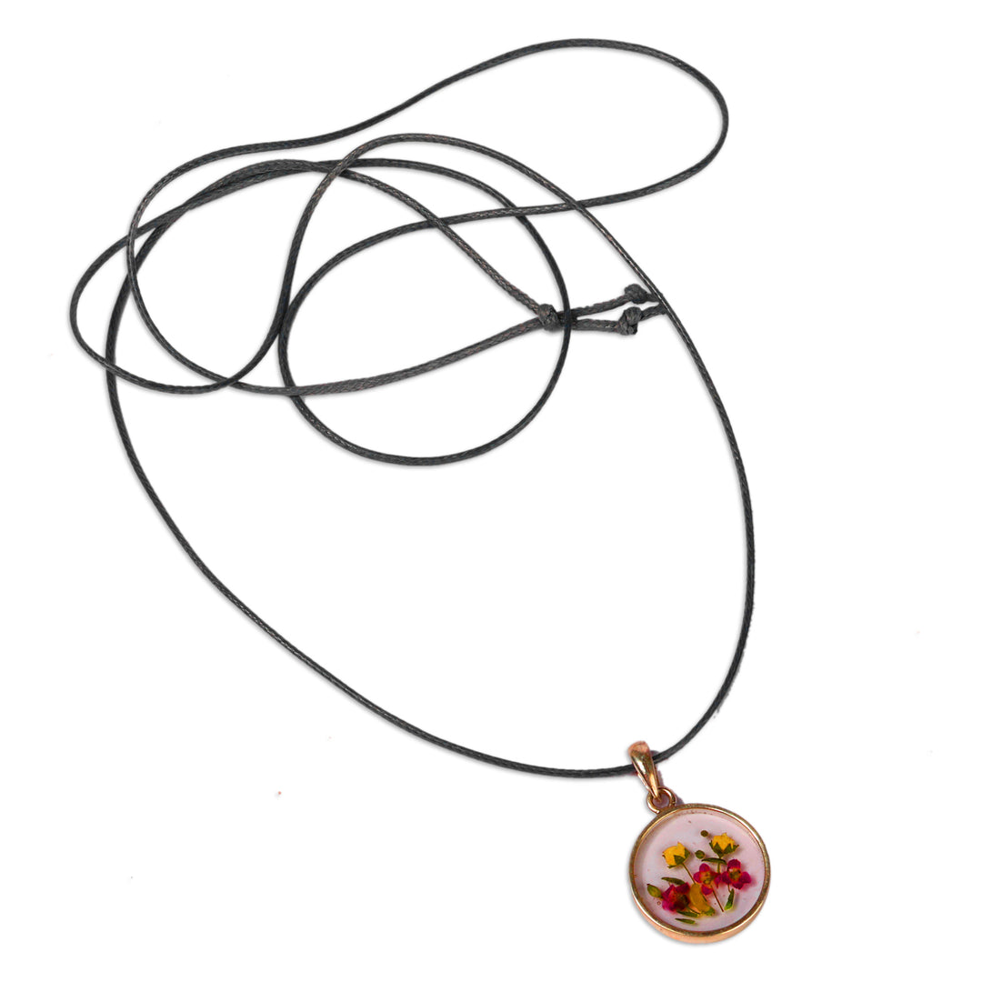 Handmade Natural Flower Pendant Necklace with Cotton Cord - Spring Glint
