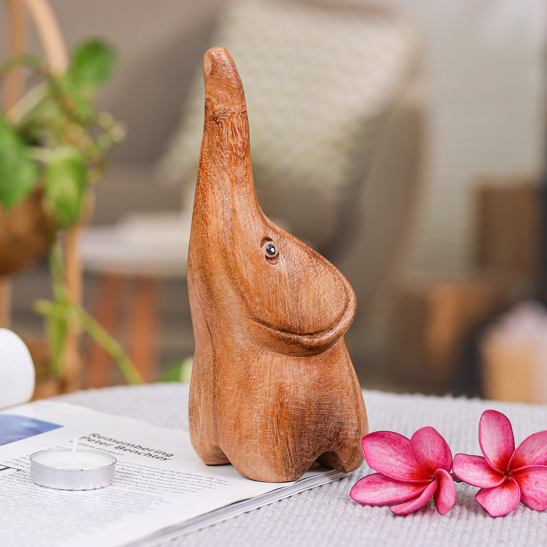Raintree Wood Baby Elephant Figurine Hand-Carved in Thailand - Tiny Sweetness
