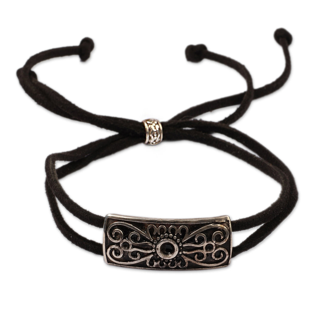 Adjustable Cord Bracelet with Sterling Silver Pendant - Geometry Glam