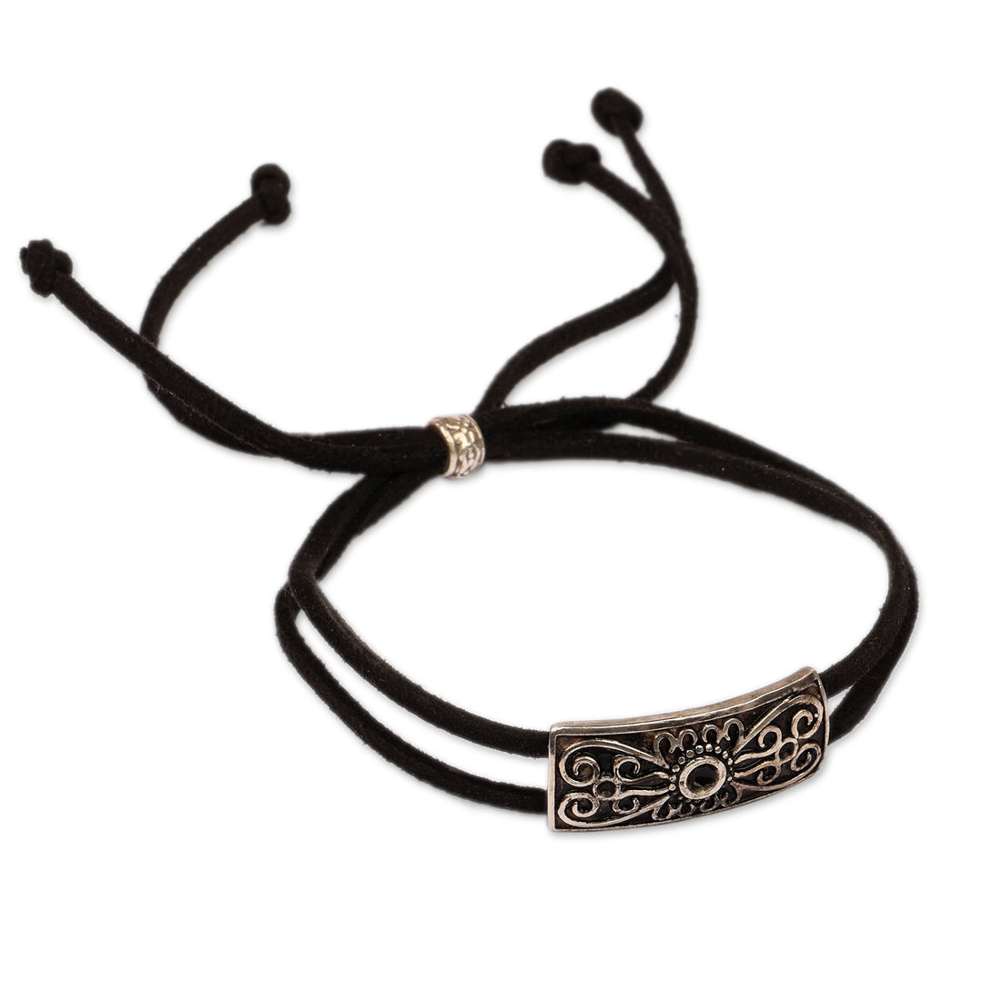 Adjustable Cord Bracelet with Sterling Silver Pendant - Geometry Glam