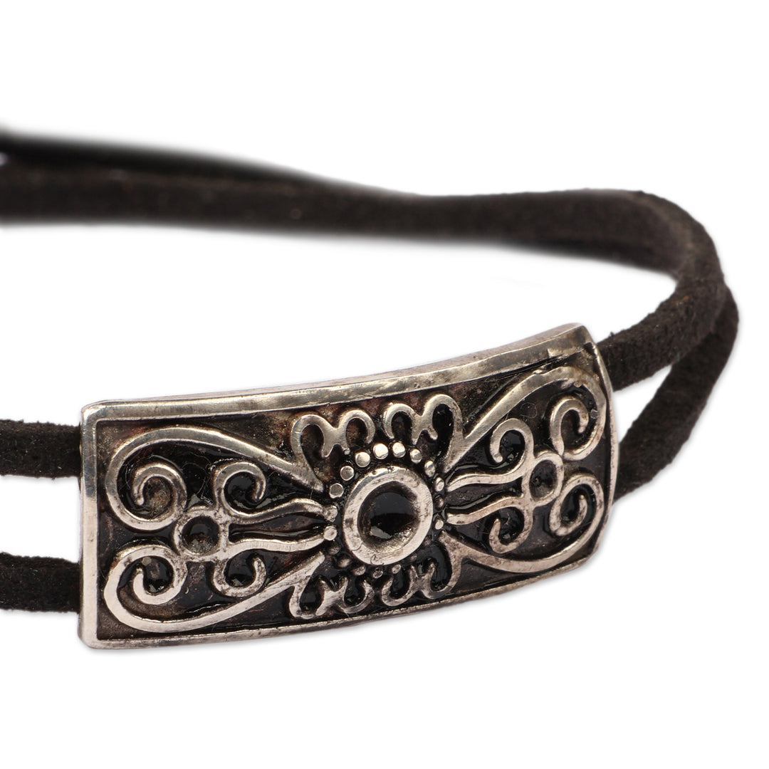 Adjustable Cord Bracelet with Sterling Silver Pendant - Geometry Glam