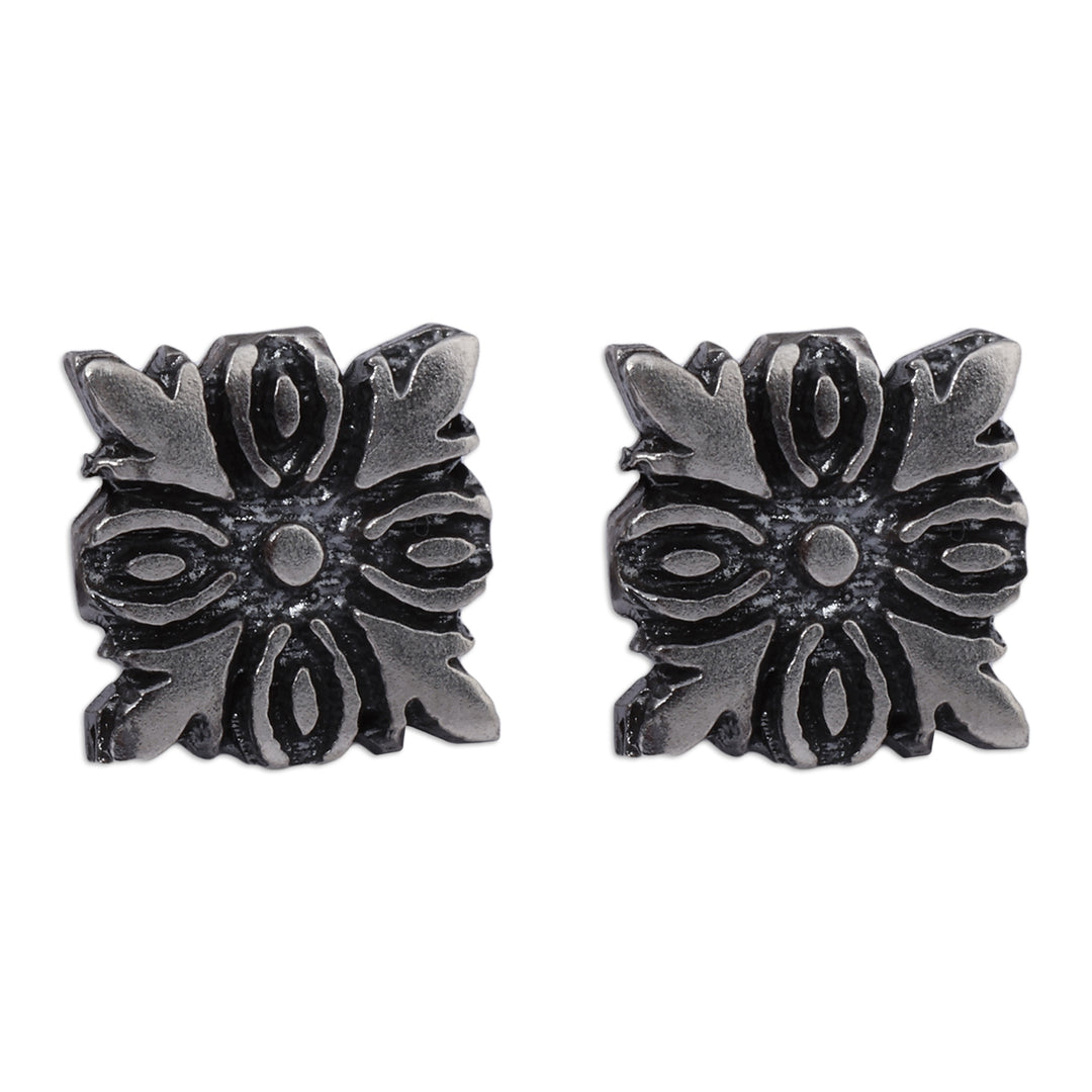 Flower-Shaped Sterling Silver Button Earrings from Armenia - Ancient Spring