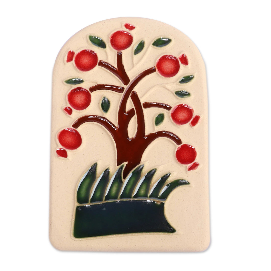 Glazed Pomegranate Tree-Themed Ceramic Magnet from Armenia - Pomegranate Life