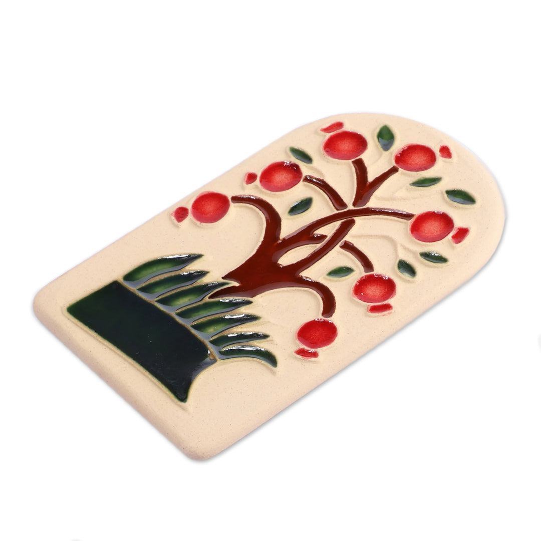 Glazed Pomegranate Tree-Themed Ceramic Magnet from Armenia - Pomegranate Life