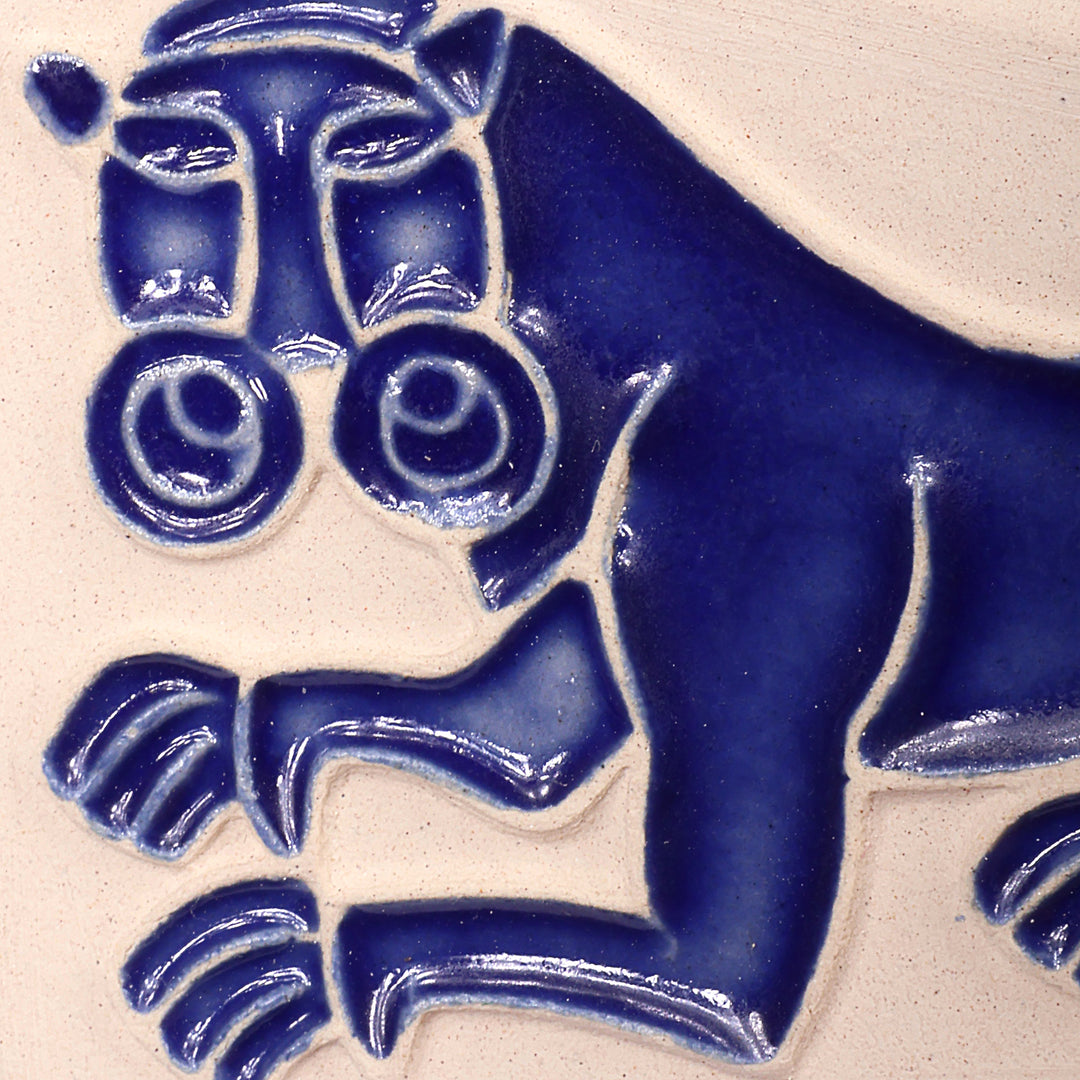 Traditional Lion of Geghard Glazed Ceramic Magnet in Blue - Blue Valiant
